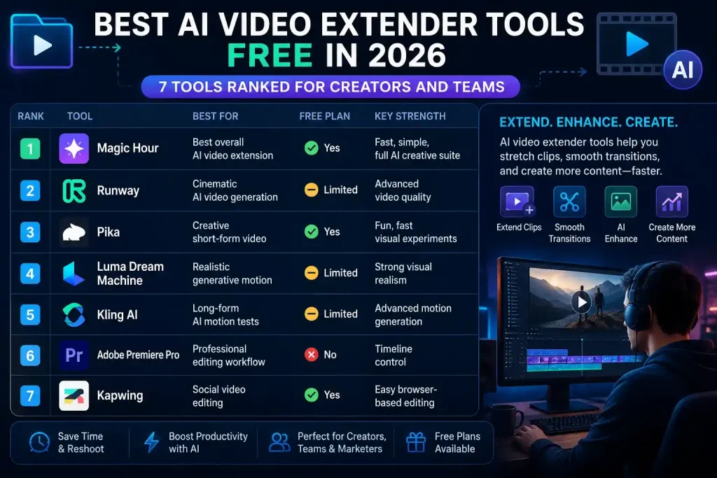 Best AI Video Extender Tools Free in 2026
