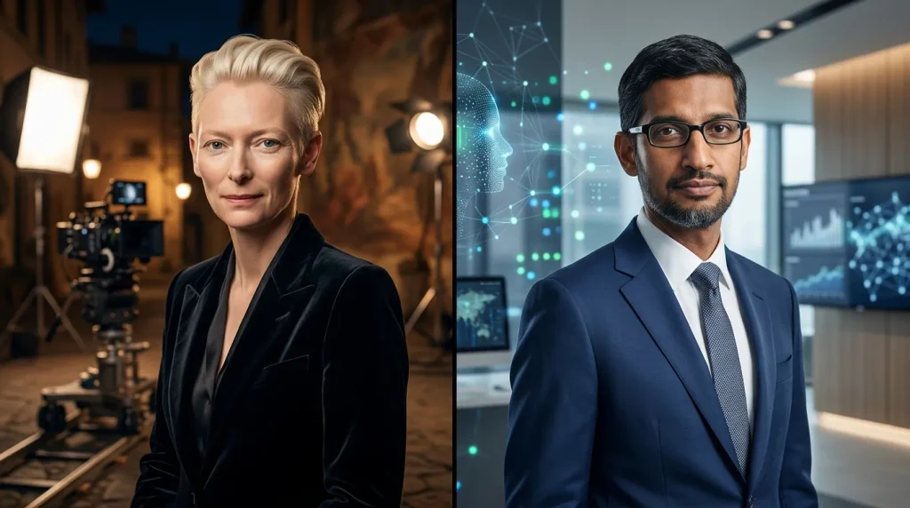Tilda Swinton and Sundar Pichai