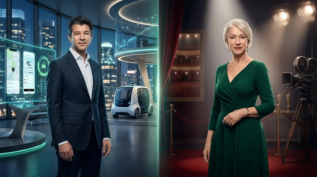 Travis Kalanick and Helen Mirren