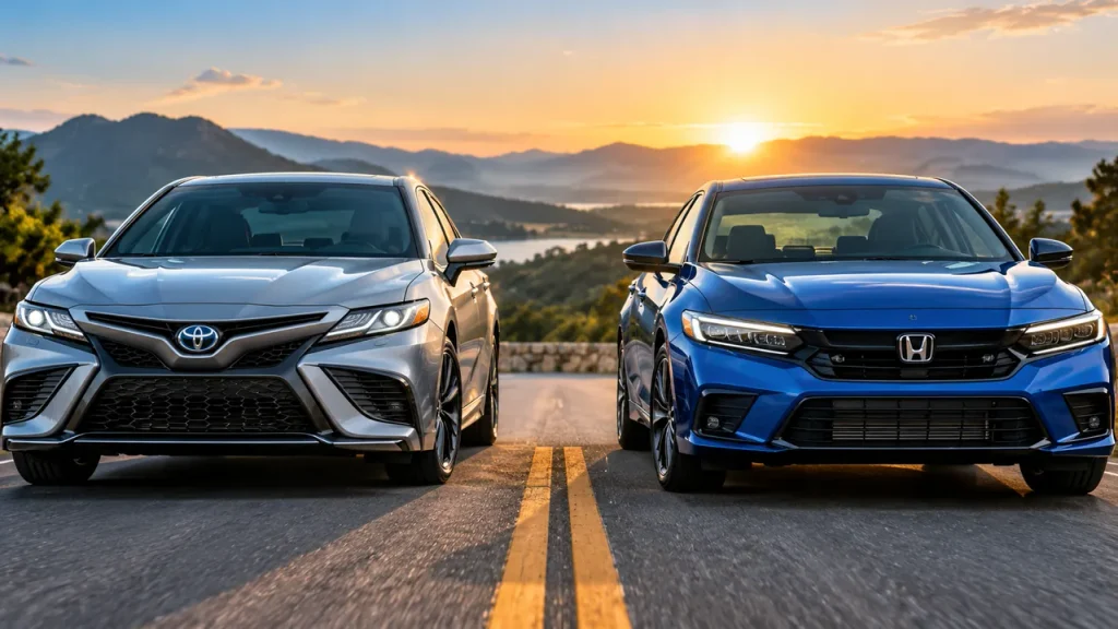 Toyota and Honda vehicles side by side for a reliability comparison.