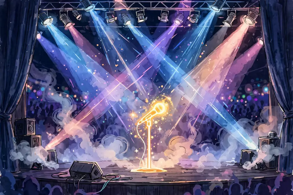 Pop concert with dramatic lighting