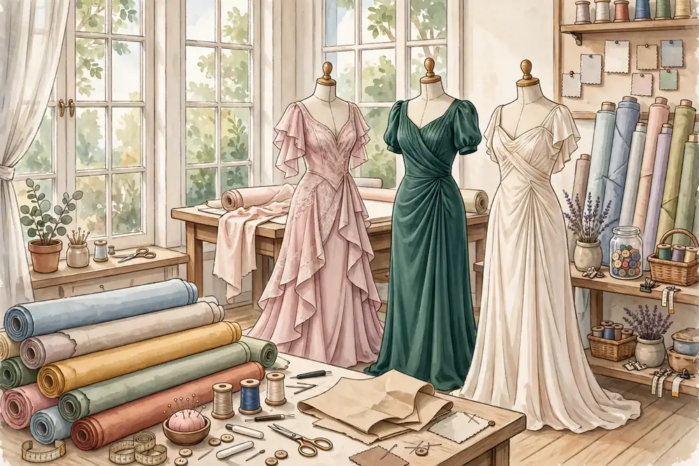 Fashion atelier with elegant dresses