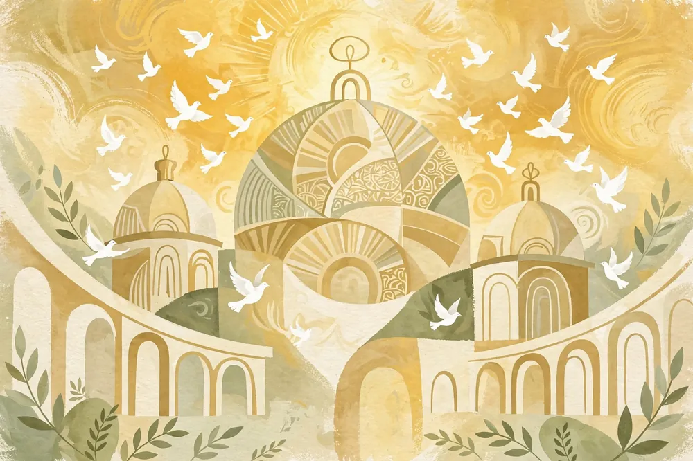 Vatican domes with doves of peace
