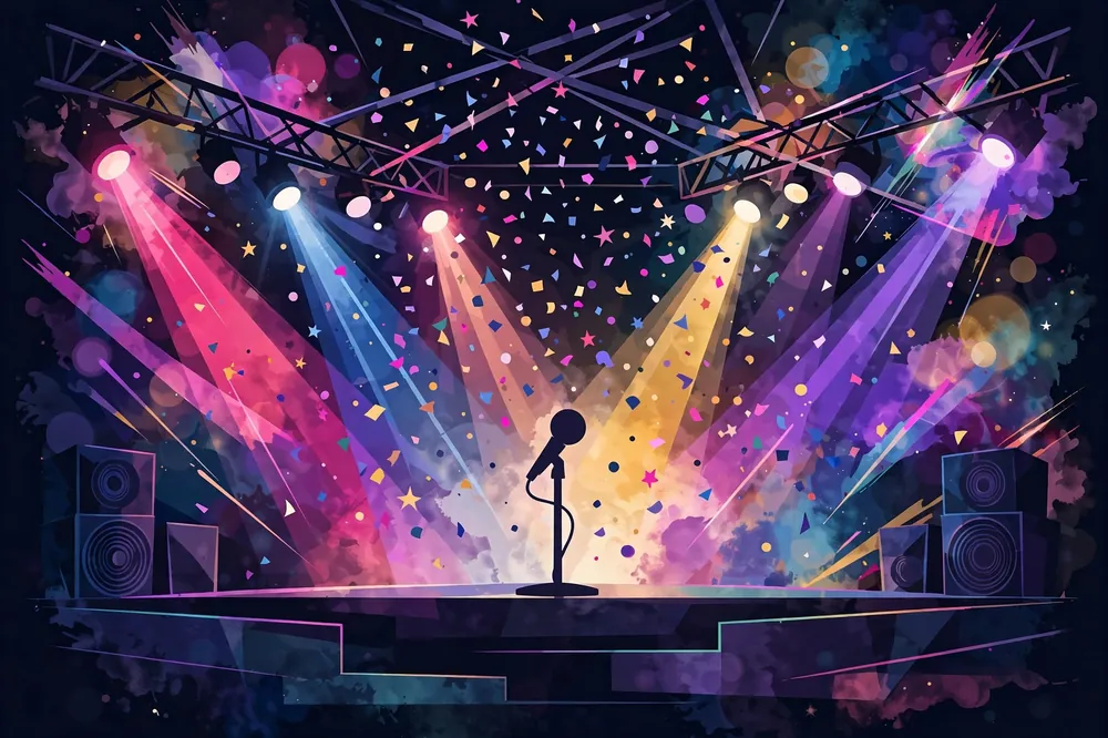 Pop concert stage with dramatic lights