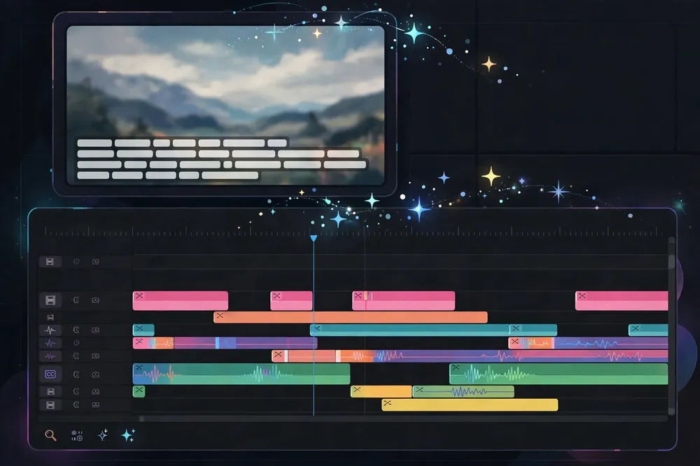 AI video editing timeline with automatic captions