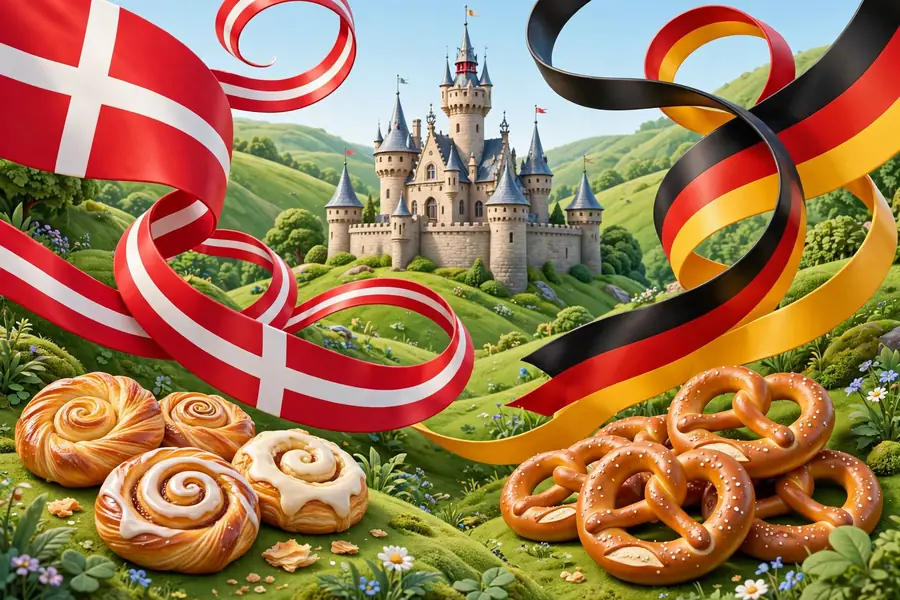 3D illustration of Danish and German heritage symbols for Alexis Bledel's paternal ancestry