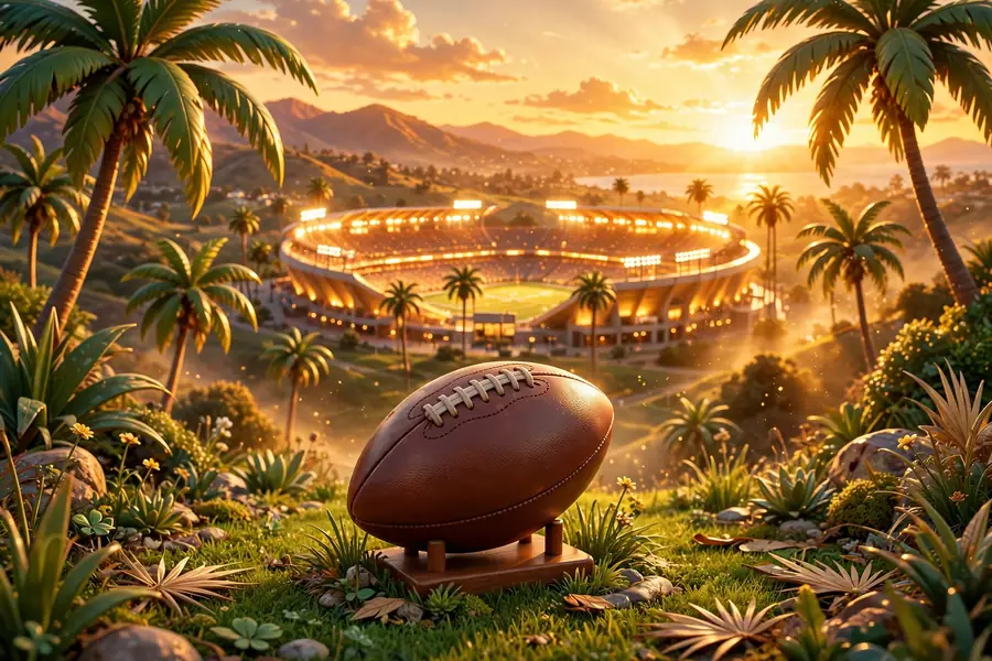 3D illustration of California football stadium theme for Cam Skattebo's roots