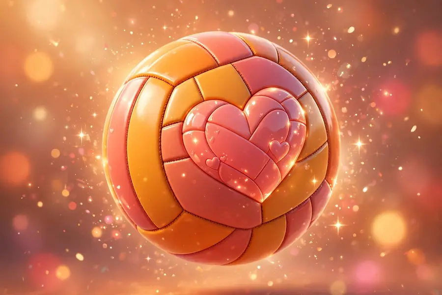 Glossy 3D render of a volleyball with a heart motif, symbolizing CeCe Boozer's playing days and family devotion
