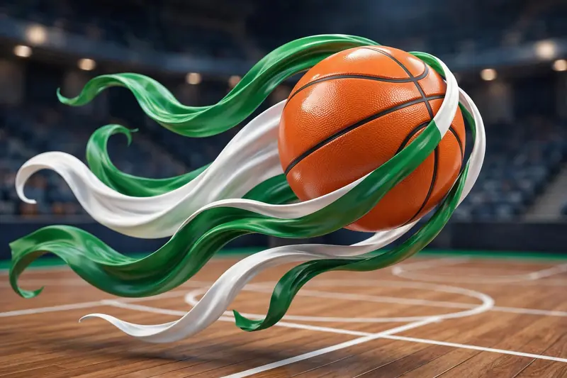 Vibrant 3D illustration of a basketball with flowing Nigerian green and white ribbons, symbolizing Jazzy Davidson's Nigerian-American heritage