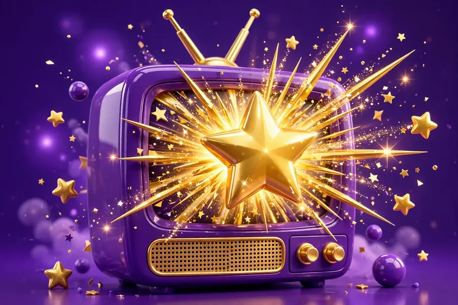 Glossy 3D render of a television with a star, symbolizing Jen Affleck's reality TV fame