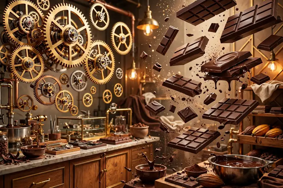 3D render of a luxury watch and chocolate workshop illustrating the Johann Rupert and Mark Schneider empires