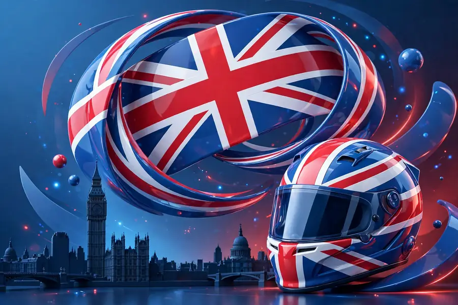 3D illustration of British heritage symbols for Lewis Hamilton's English mother