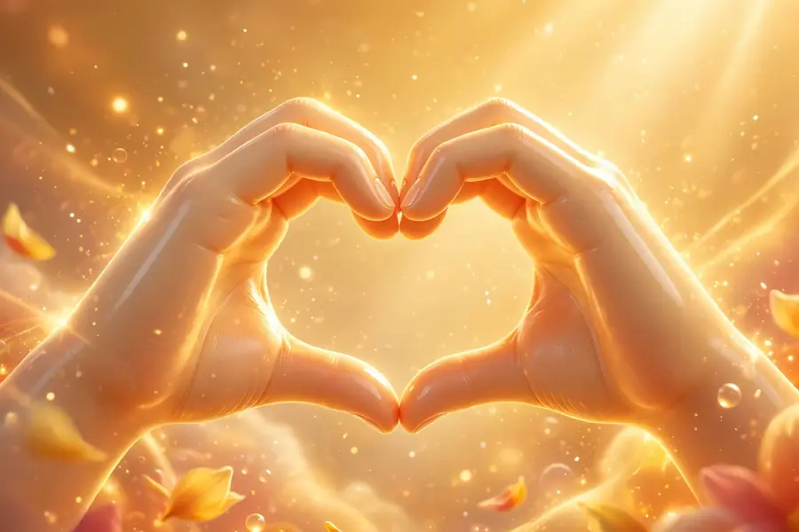 Glossy 3D render of joined hands forming a heart, symbolizing charity and advocacy work