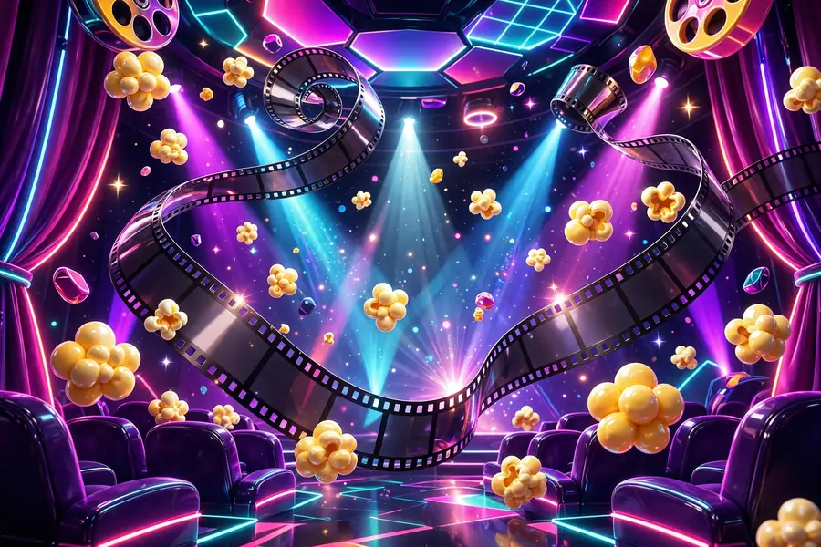 3D render of a glamorous Bollywood cinema scene with spotlights representing Priyanka Chopra