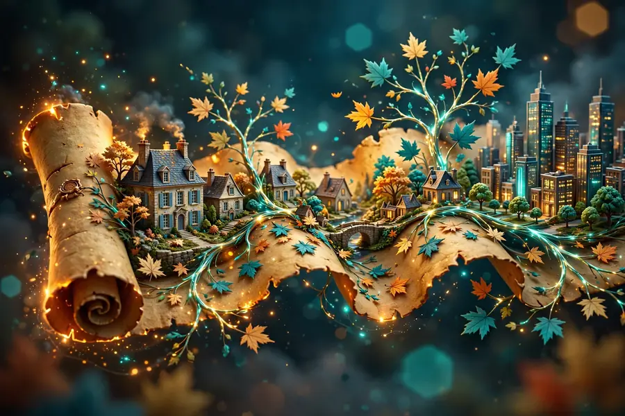 3D scene illustrating the distant family tree shared by two famous Canadians over 400 years
