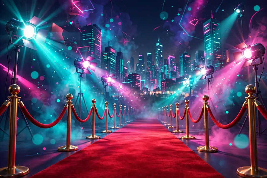 3D illustration of a glamorous red carpet event at night representing celebrity culture around Taylor Swift and Chris Hemsworth