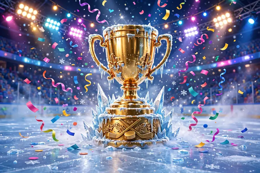 3D illustration of a hockey championship trophy on the ice for the Gretzky and Patricio story