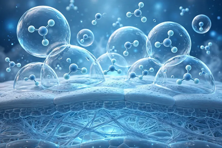 Water molecules and protective bubbles over a skin surface